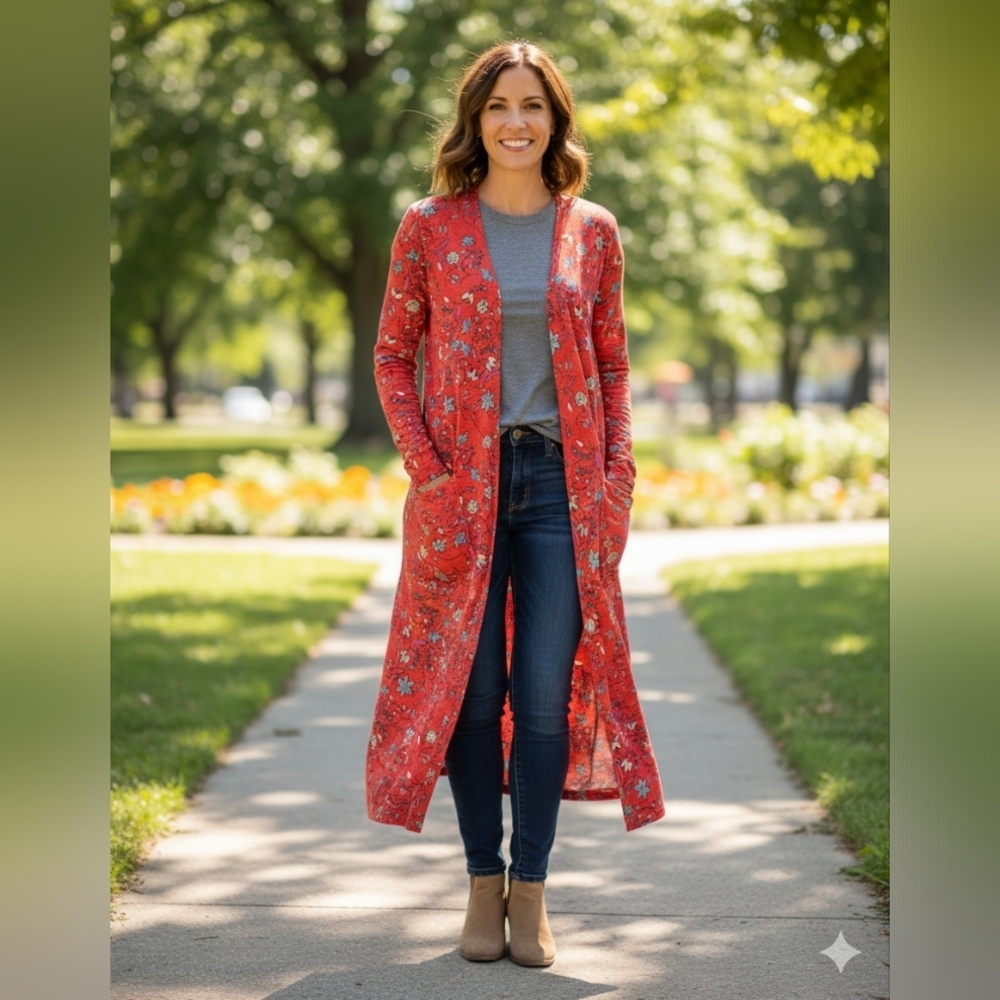 LuLaRoe Orange Floral Women's‎ Long Cardigan/Duster Medium New